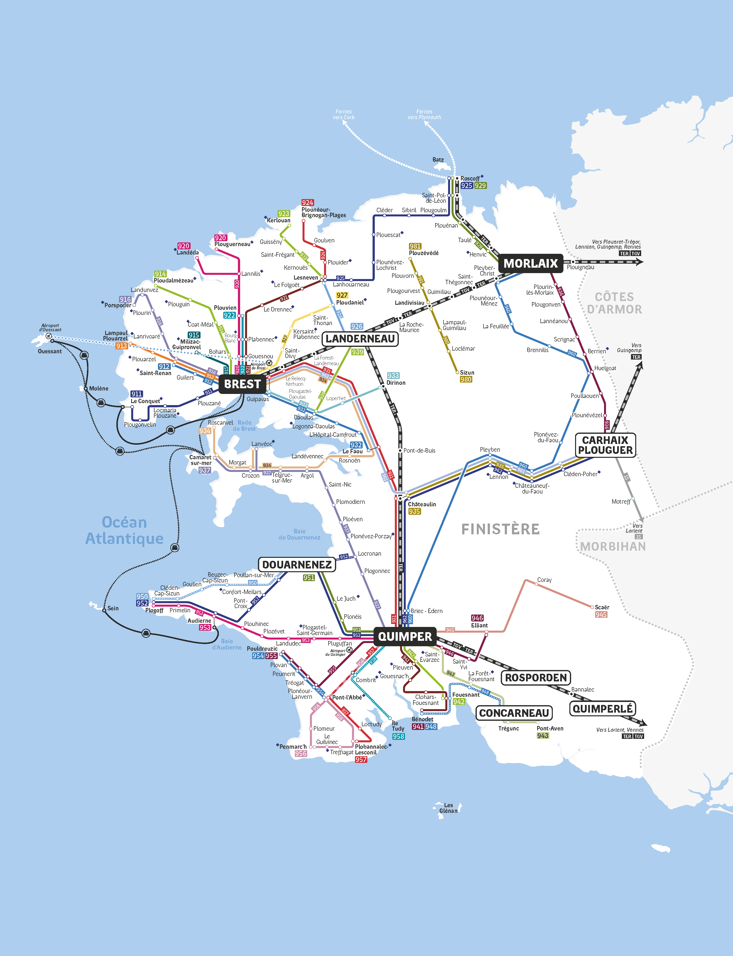 Carte du réseau du Finistère